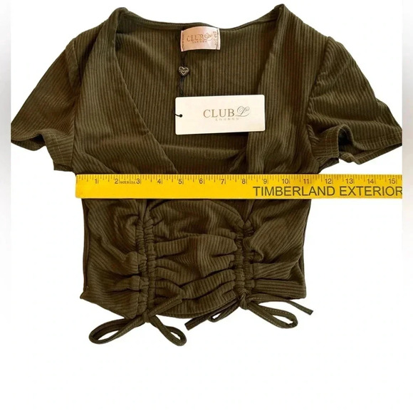 Club L London Ruched Front Plunge Front Crop Top Khaki Green/Brown Size 2 NWT - Picture 10 of 10